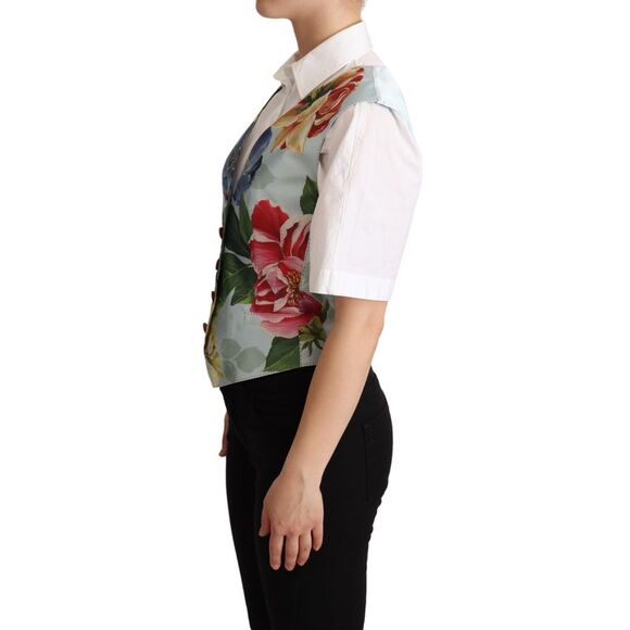 Dolce & Gabbana Mint Green Floral Silk Waistcoat Women's Vest
